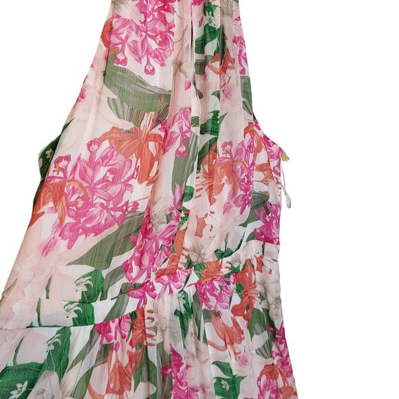 Cece Halter Maxi Pink Floral Dress with Tired Flounce Skirt Size 24W NWT - Picture 7 of 13